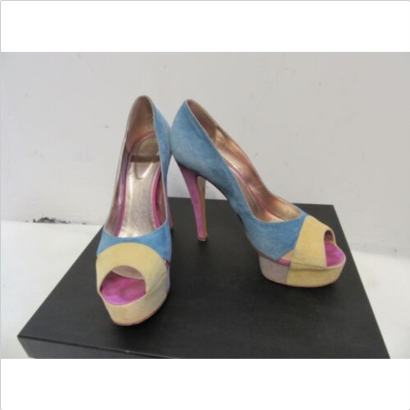 MAX MONELLI MULTI COLOR SUEDE PLATFORM PUMPS SZ 9 - Picture 1 of 6